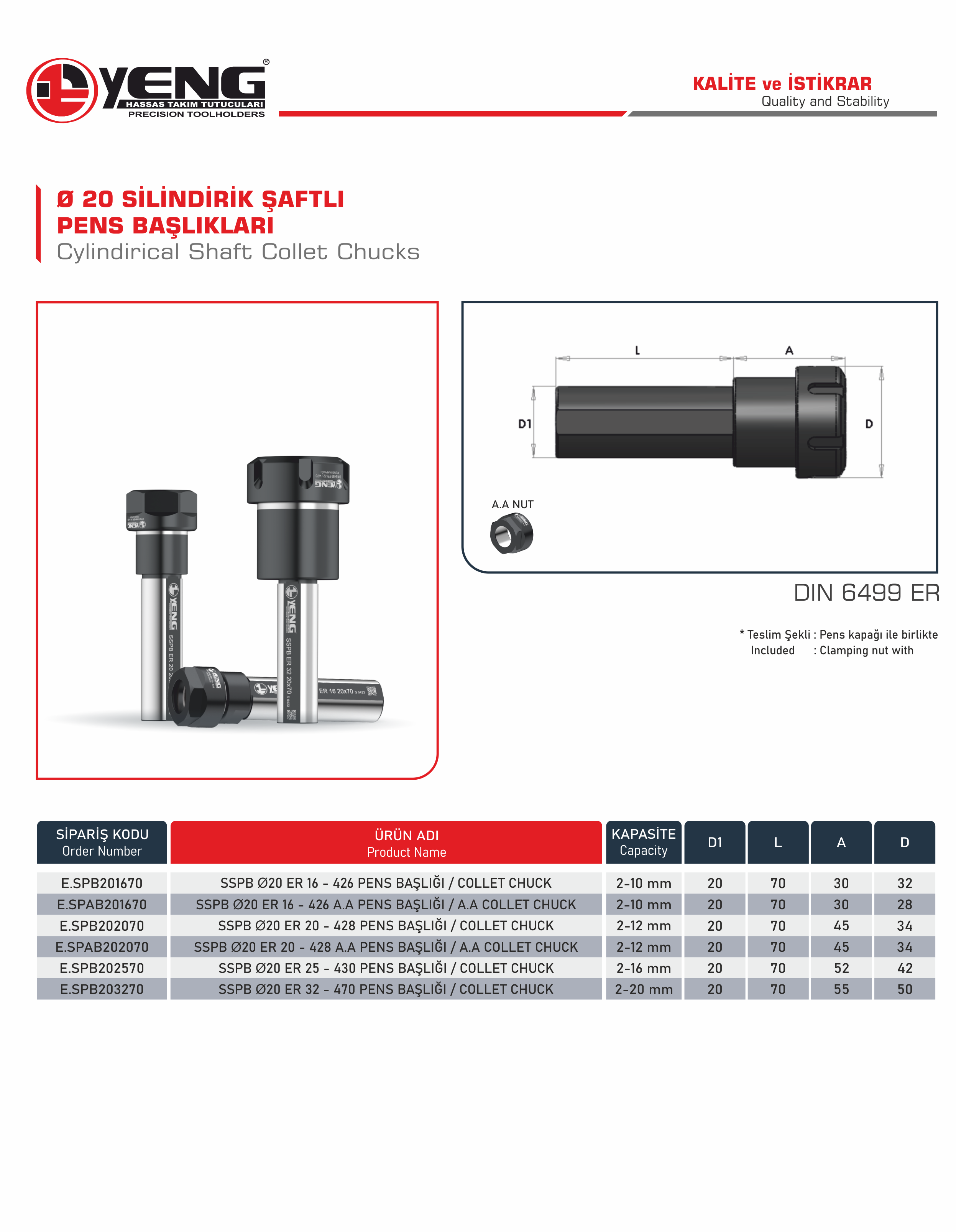 Ø20 Cylindirical Shaft Collet Chucks / DIN 6499 ER