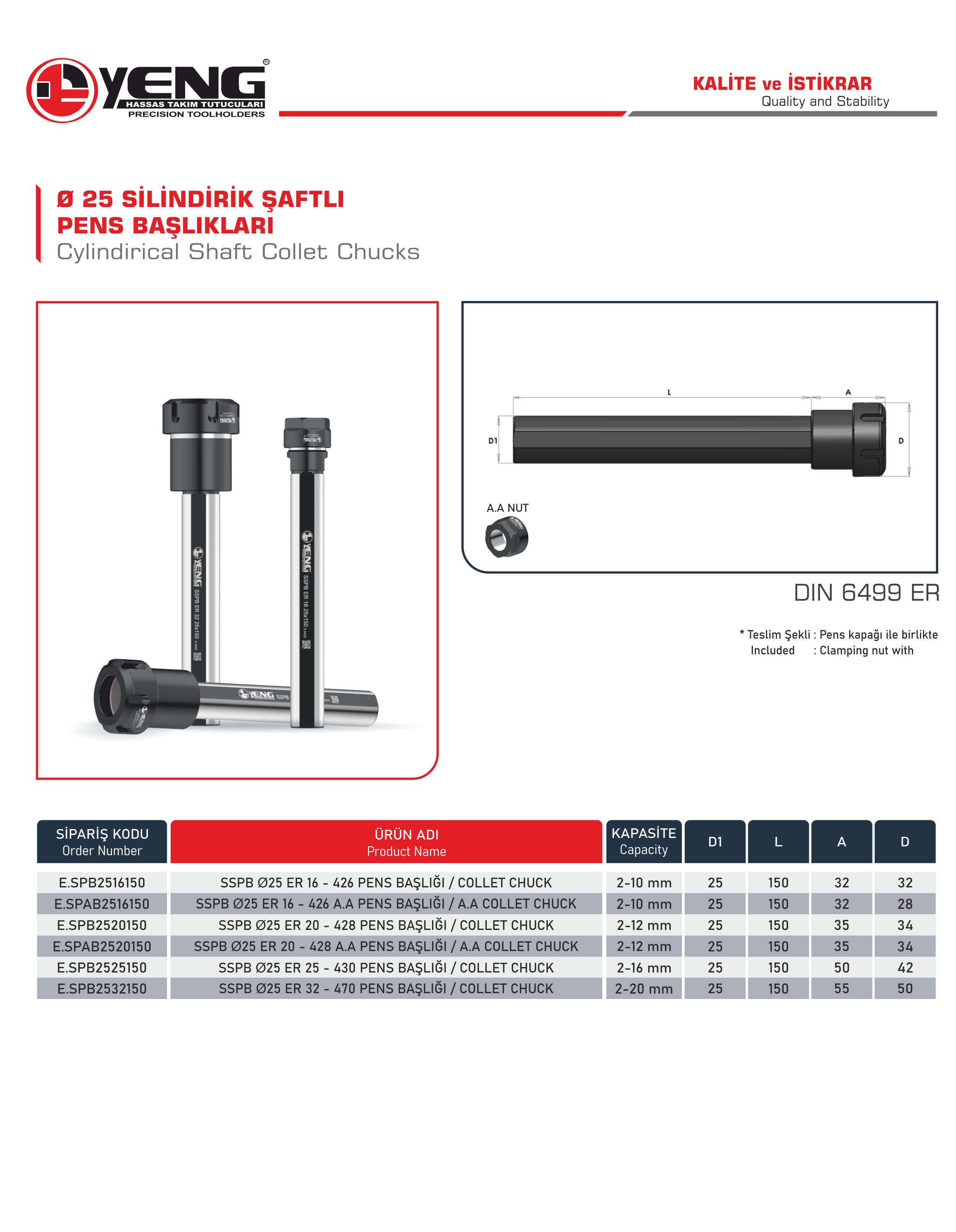 Ø25 Cylindirical Shaft Collet Chucks / DIN 6499 ER L=150