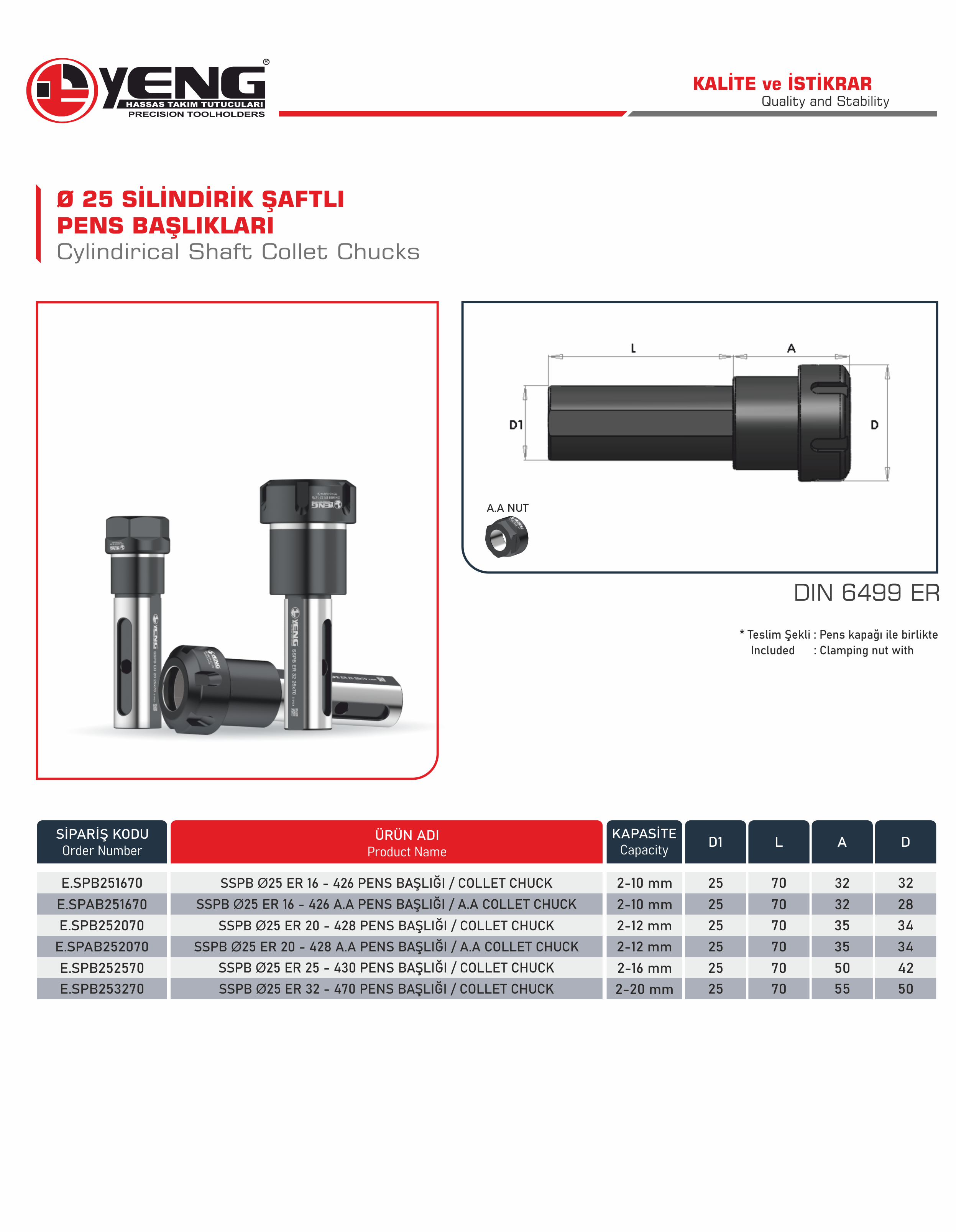 Ø25 Cylindirical Shaft Collet Chucks / DIN 6499 ER