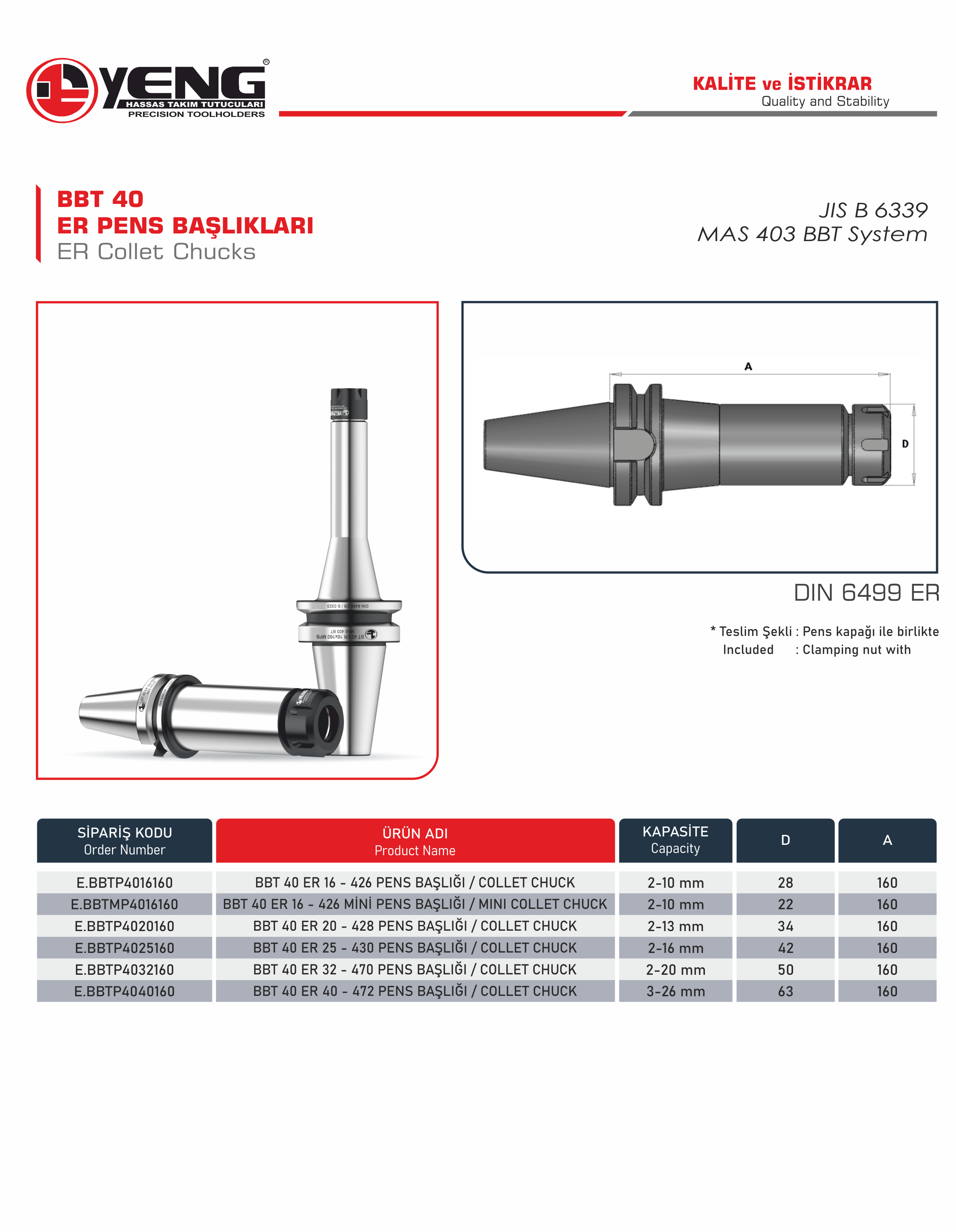 BBT 40 Pens Başlıklar / DIN 6499 ER A=160