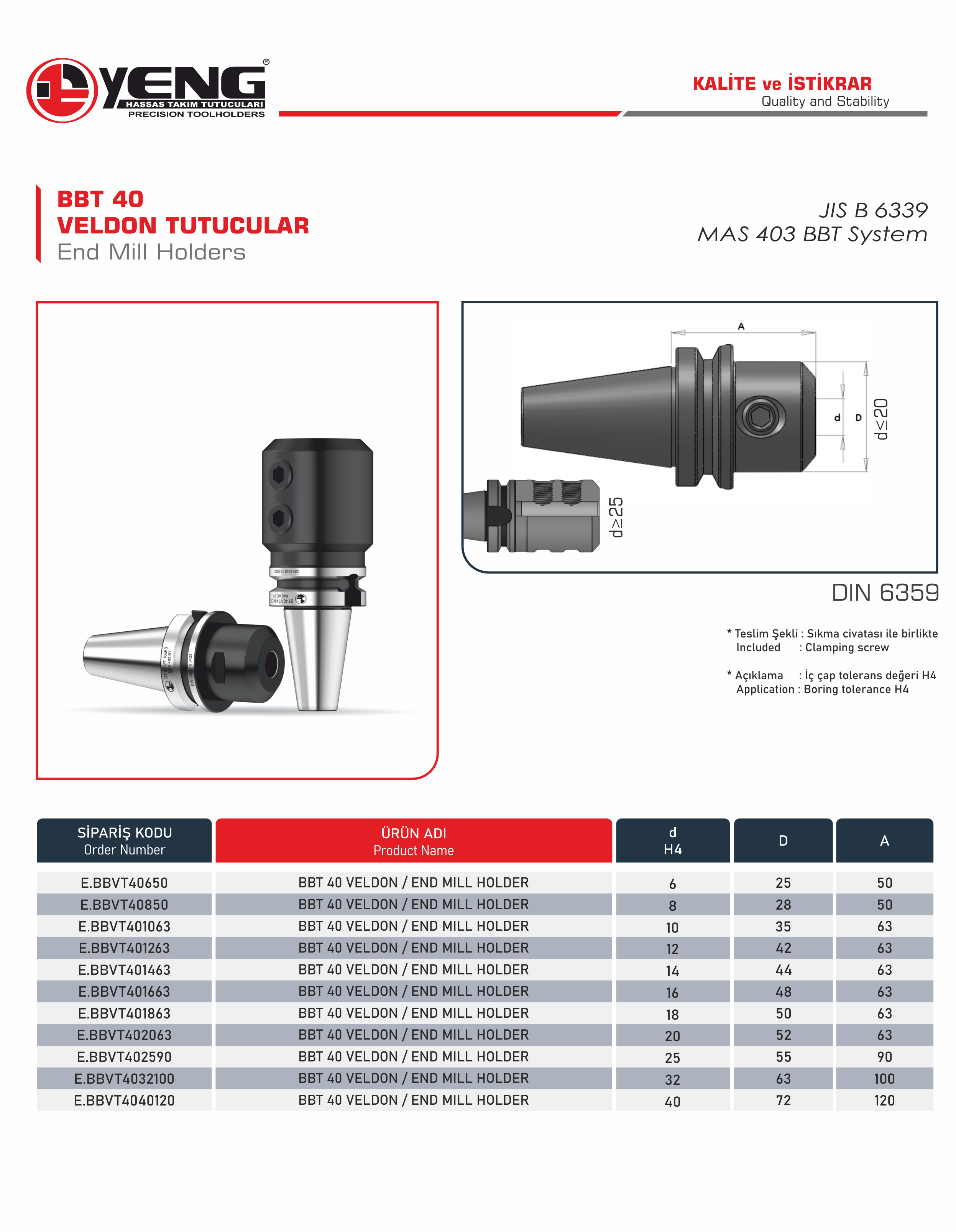 BBT 40 Veldon Tutucular / DIN 6359