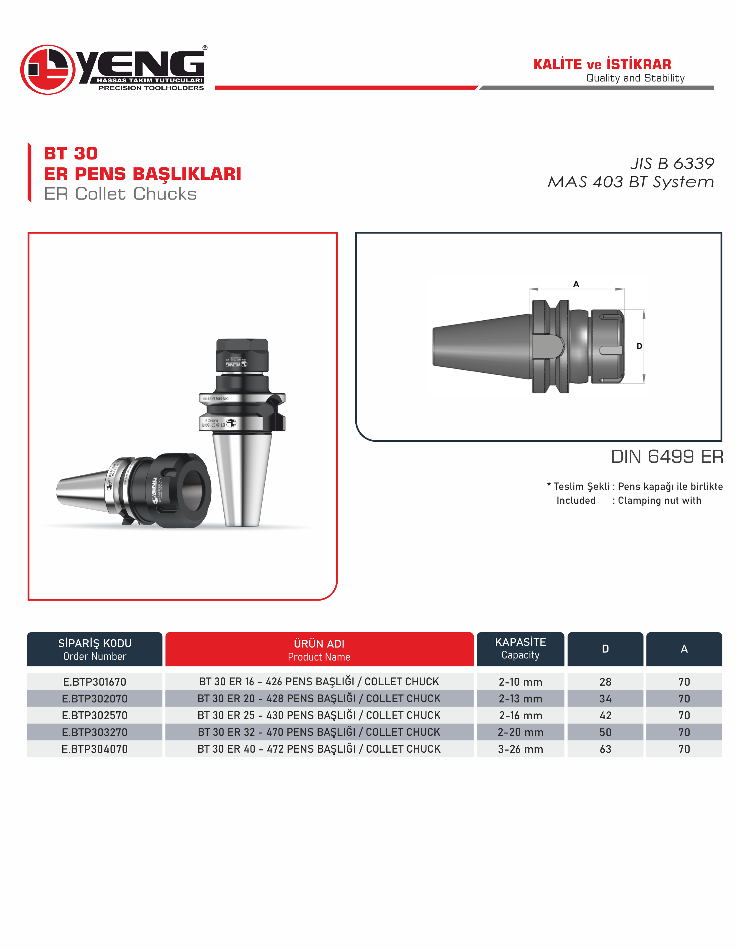 BT 30 Pens Başlıkları / DIN 6499 ER