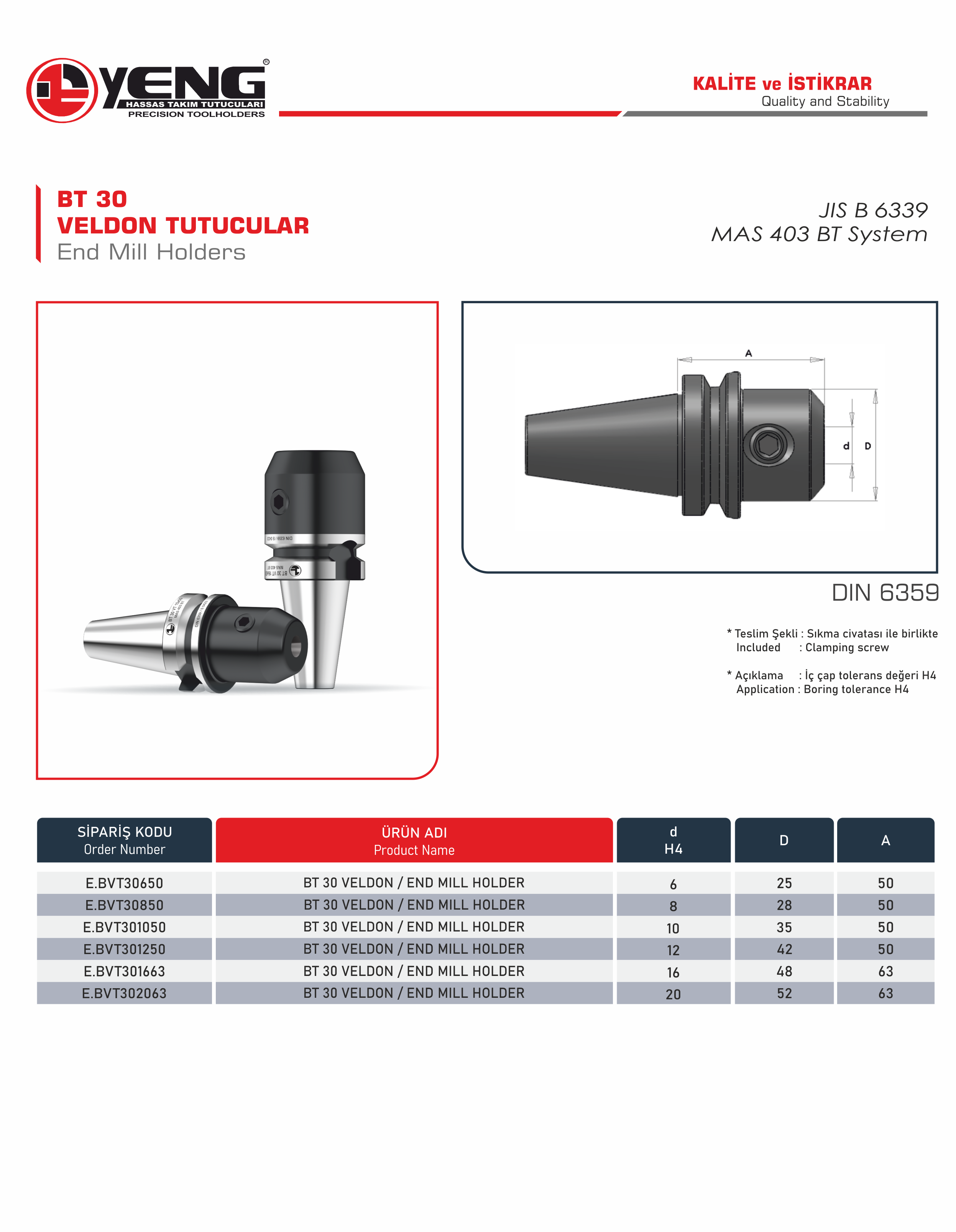 BT 30 Veldon Tutucular / DIN 6359