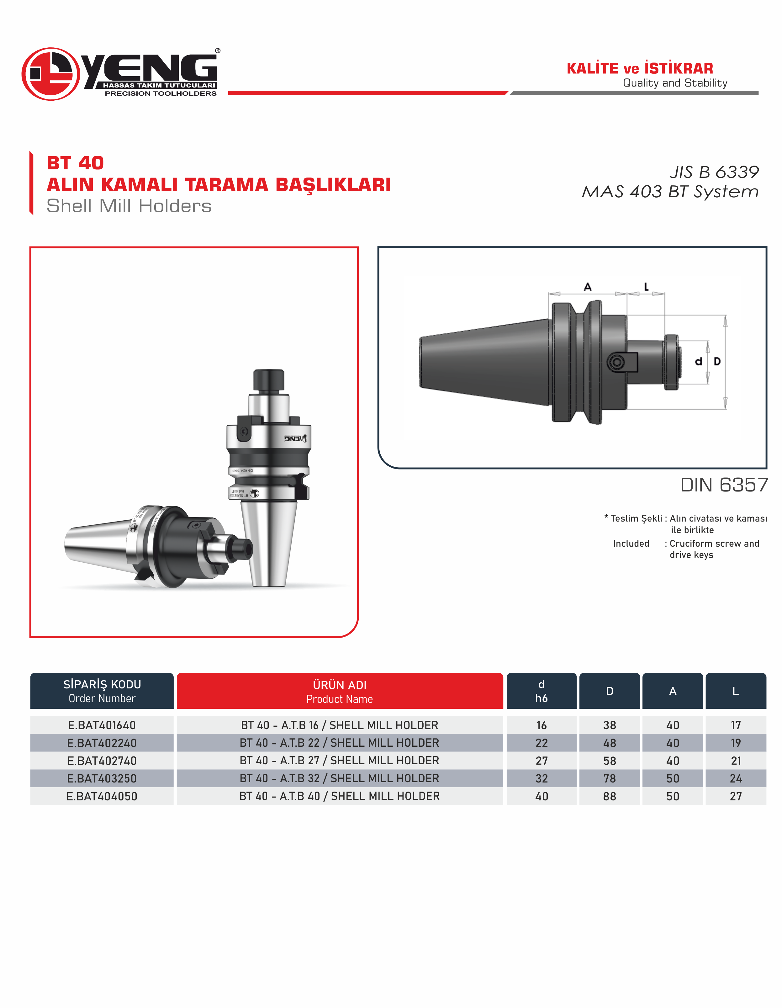 BT 40 Alın Kamalı Tarama Başlıklar / DIN 6357