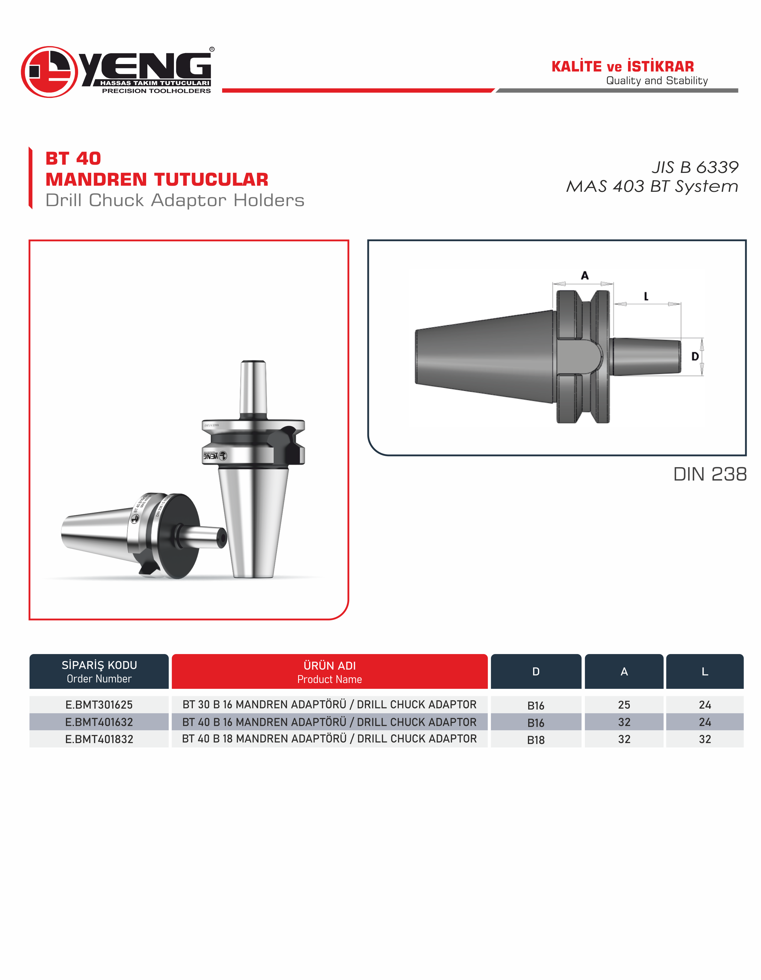 BT 40 Mandren Tutucular / DIN 238