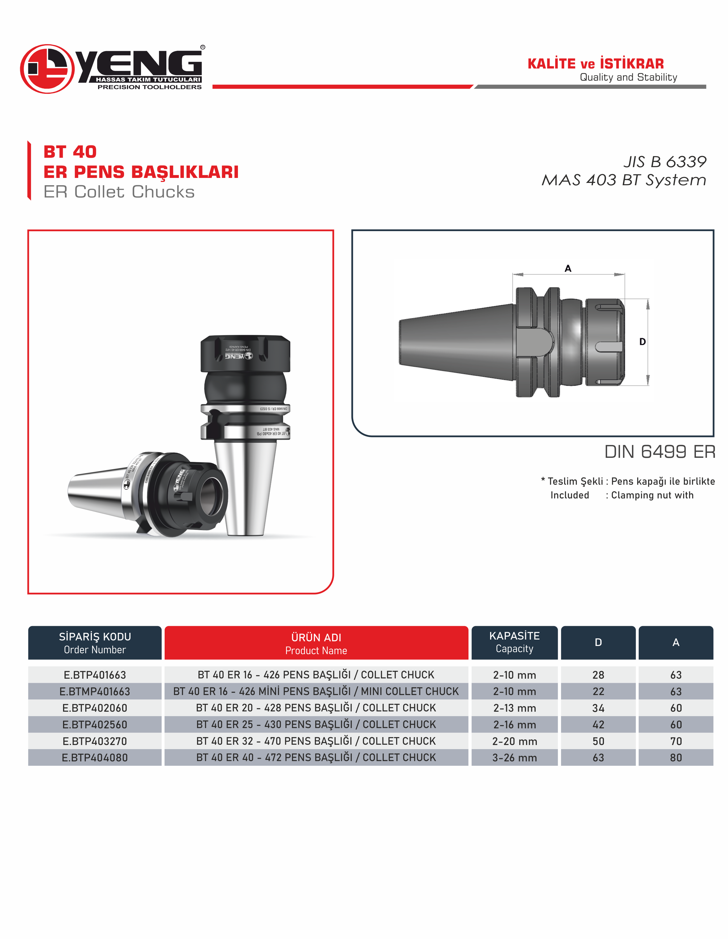 BT 40 Pens Başlıkları / DIN 6499 ER