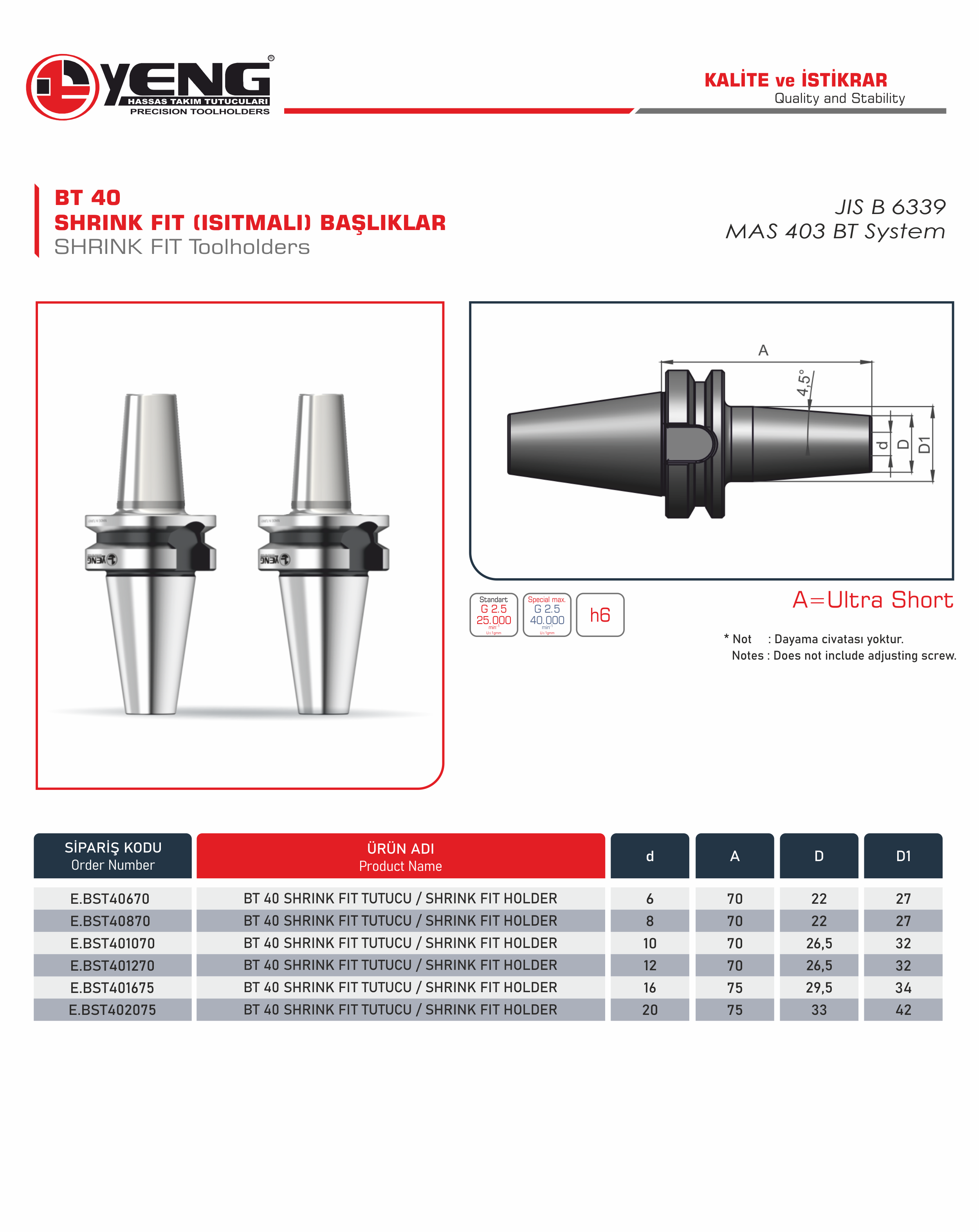 BT 40 SHRINK FIT Tutucu / Ultra Kısa
