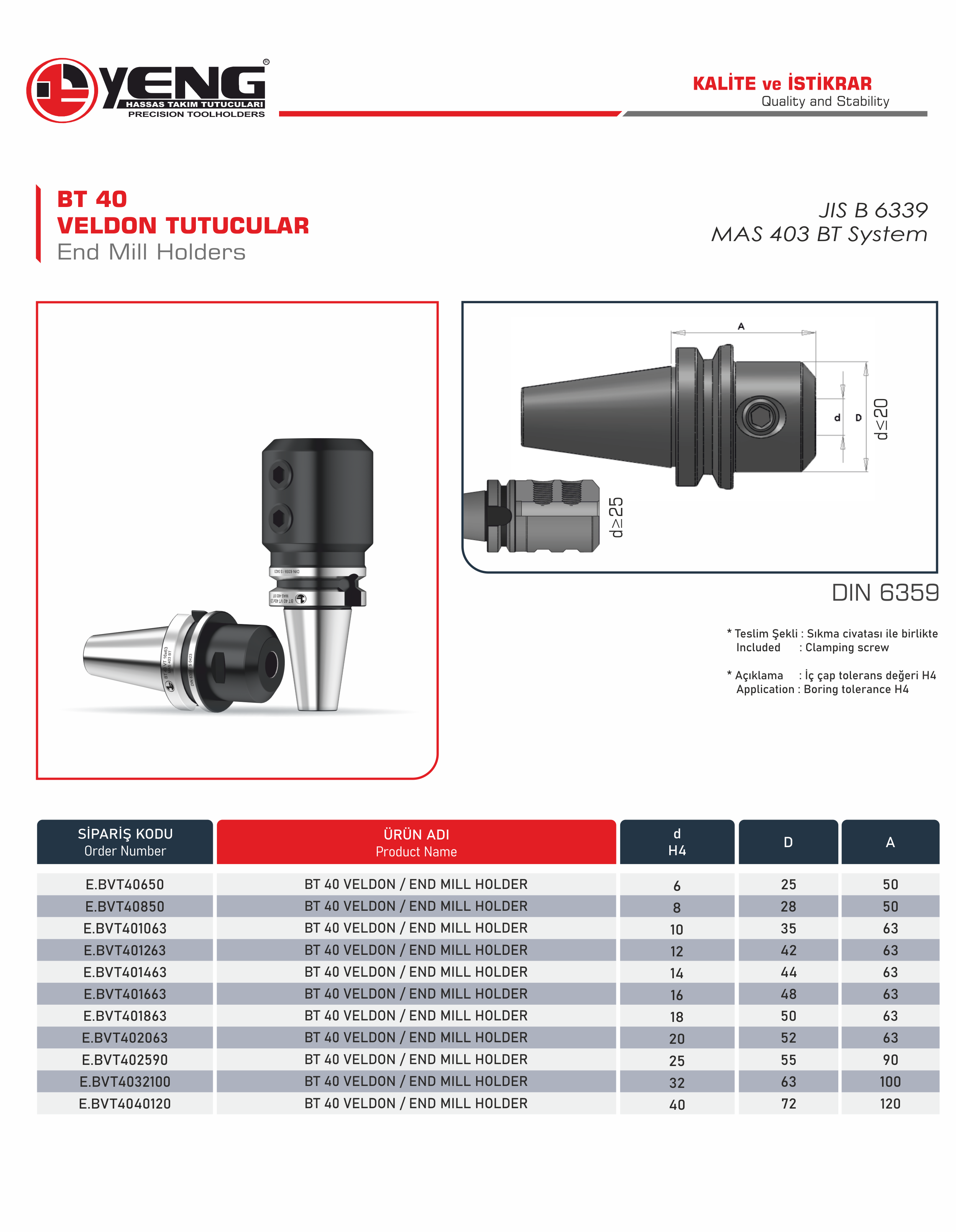 BT 40 Veldon Tutucular / DIN 6359