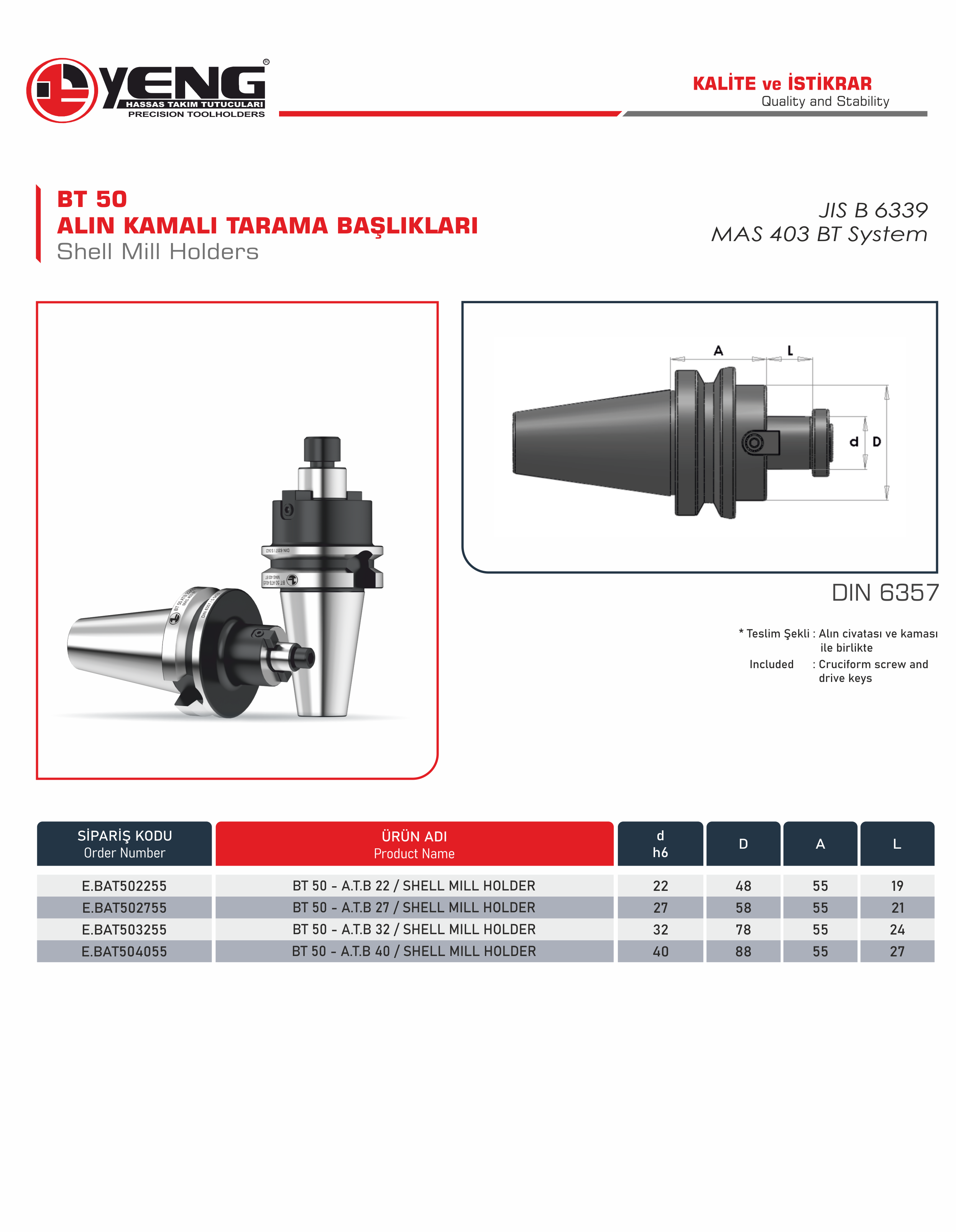 BT 50 Alın Kamalı Tarama Başlıklar / DIN 6357