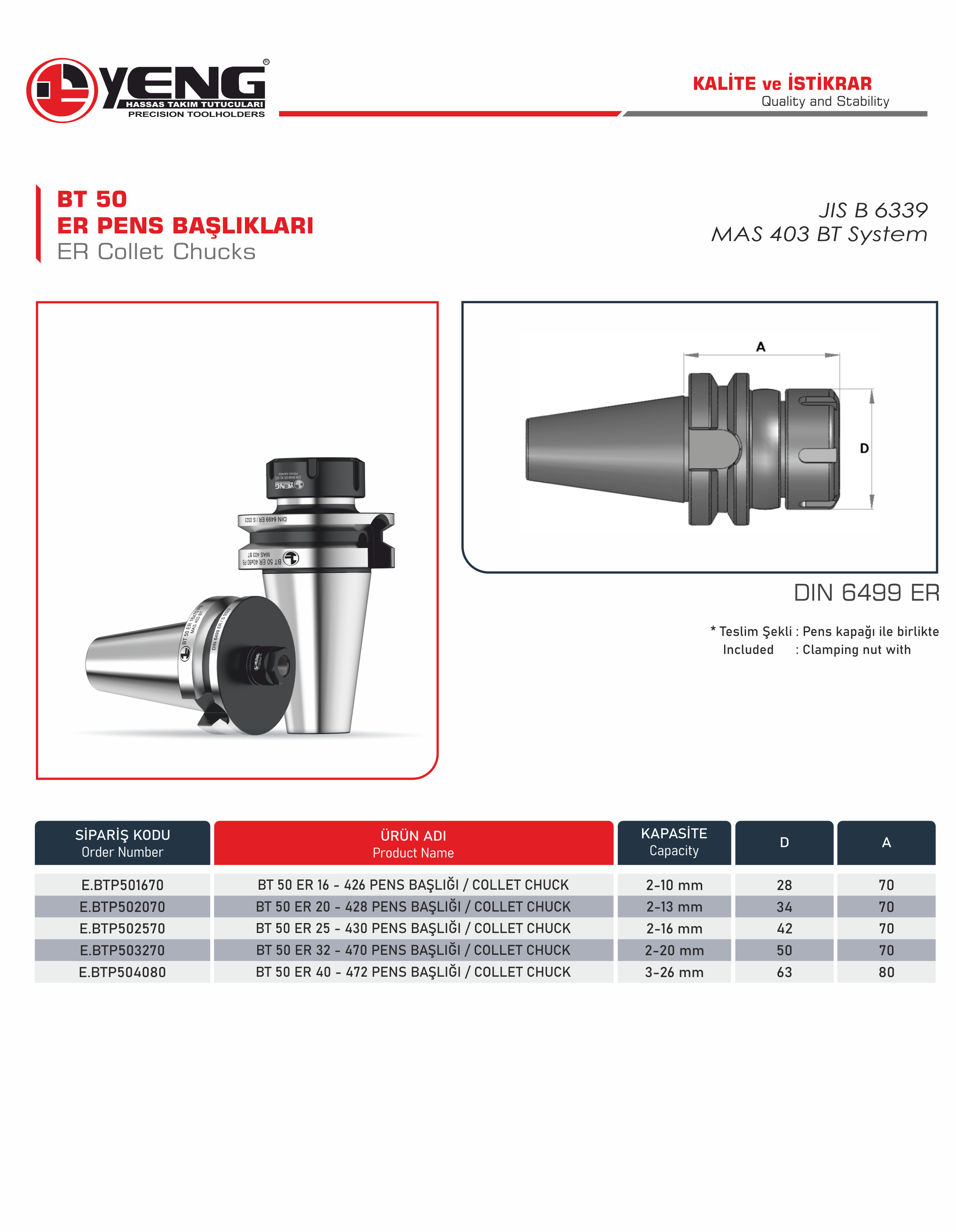 BT 50 Pens Başlıkları / DIN 6499 ER