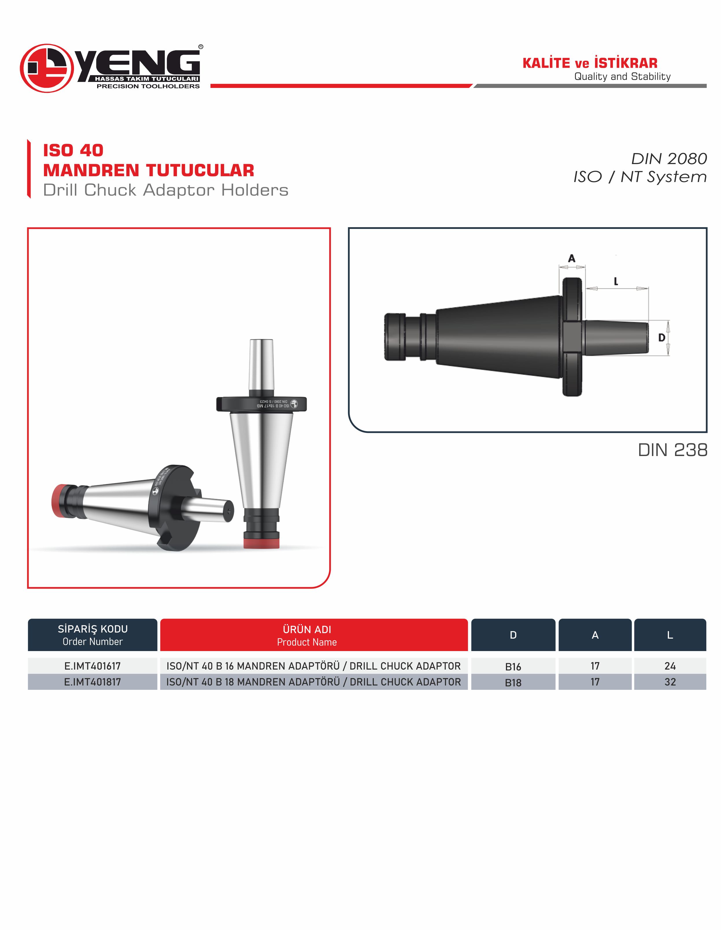 ISO 40 Mandren Tutucular / DIN 238