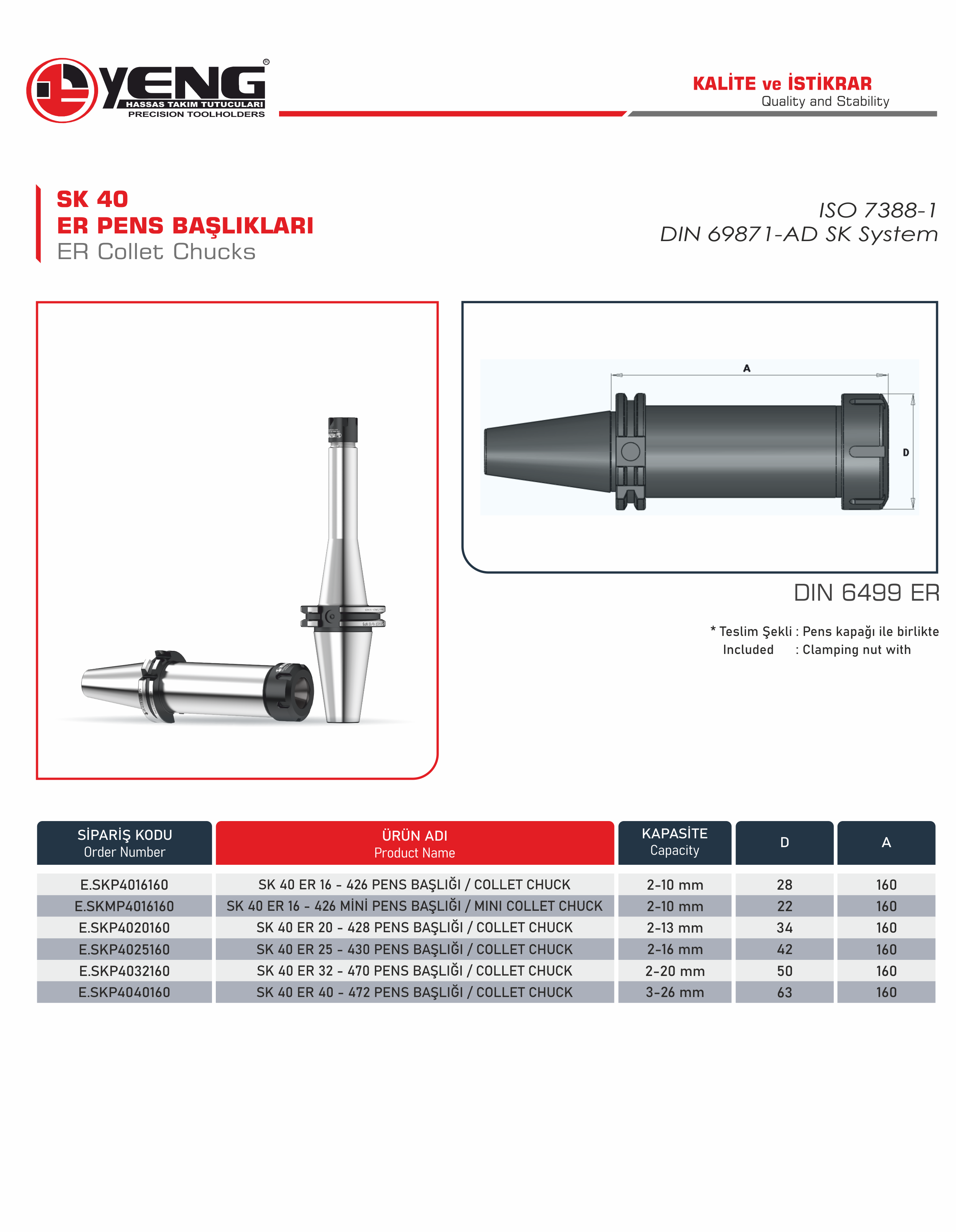 SK 40 Collet Chucks / DIN 6499 ER A=160