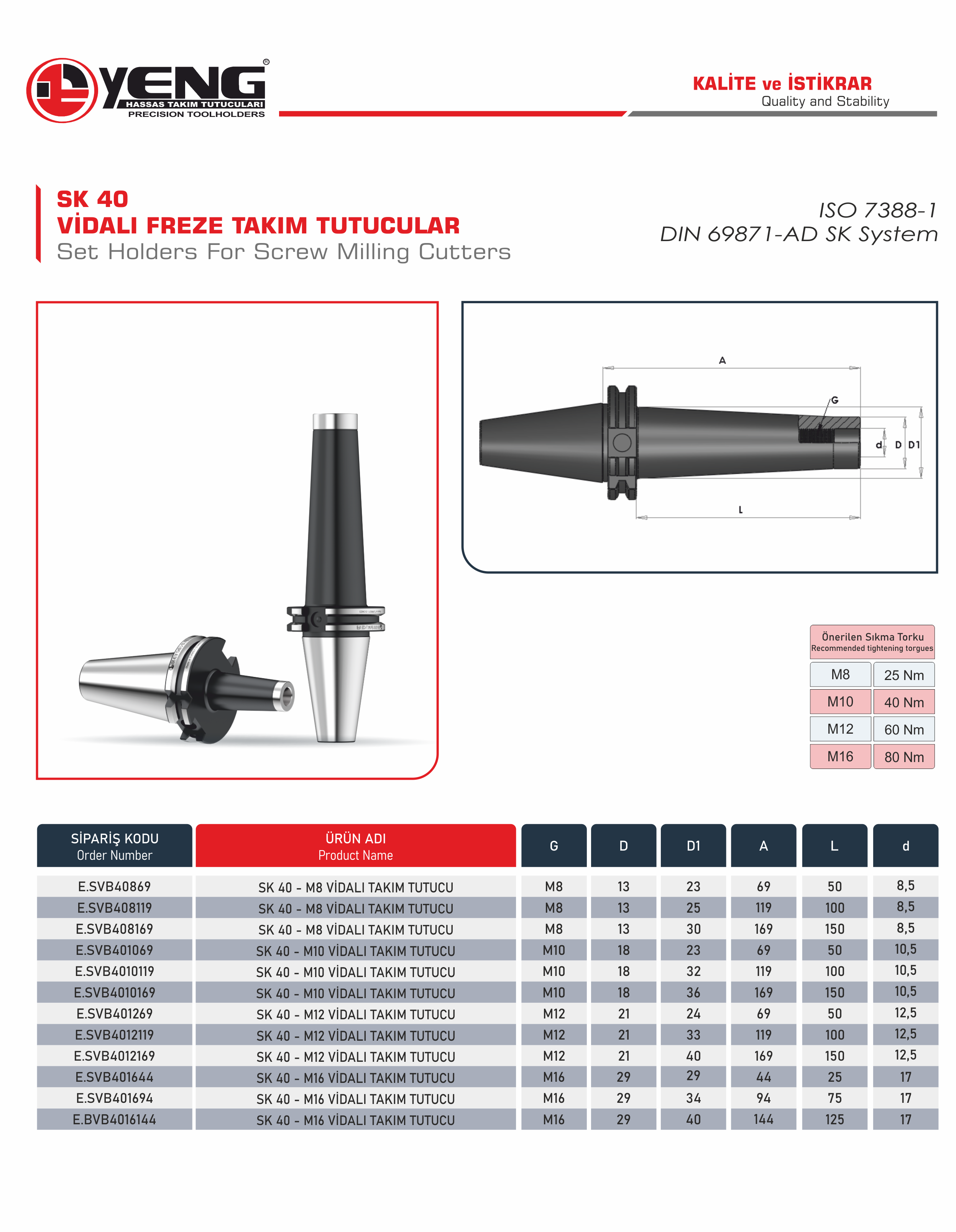 SK 40 Set Holders For Screw Milling Cutters